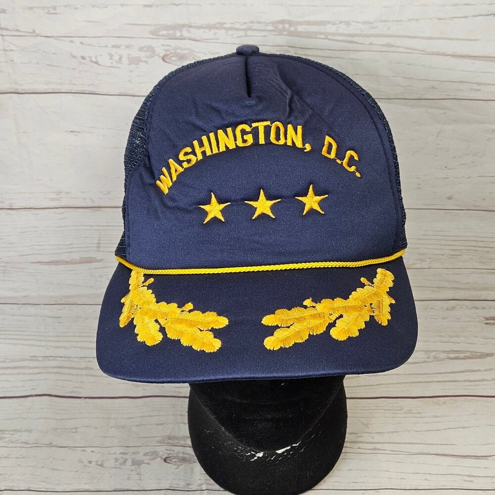 WASHINGTON D.C. Trucker Hat Snapback Men's Navy Yellow Gold Leaf Brim Stars